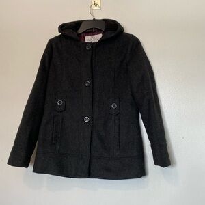 KC Collections wool blend hooded cozy gray purple lined jacket coat 14